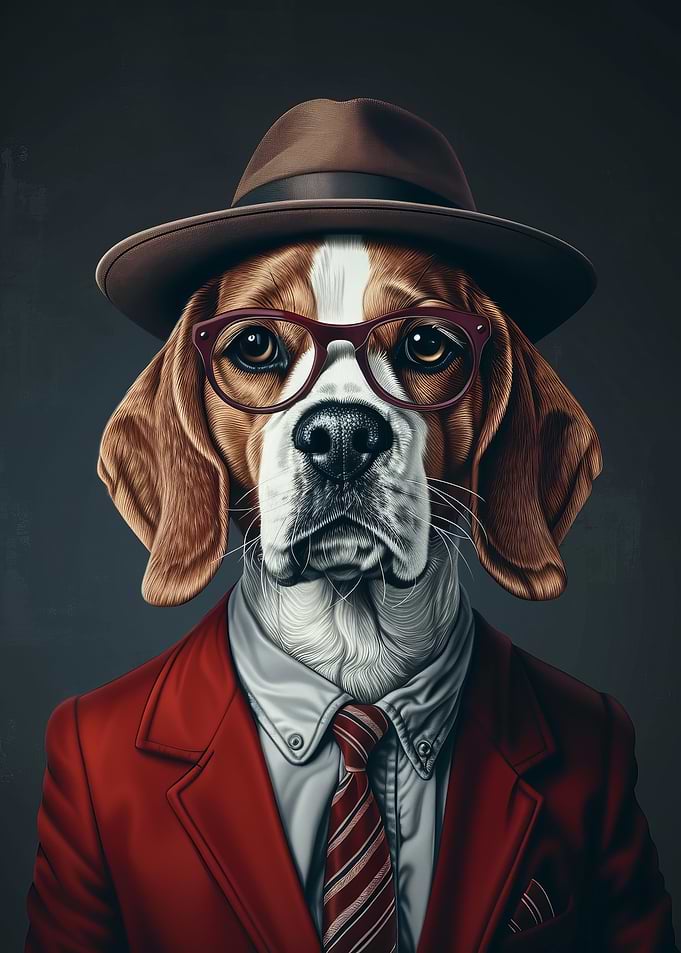 Beagle in Suit and Hat