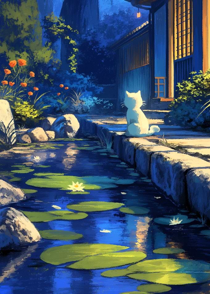 Cat by the Pond