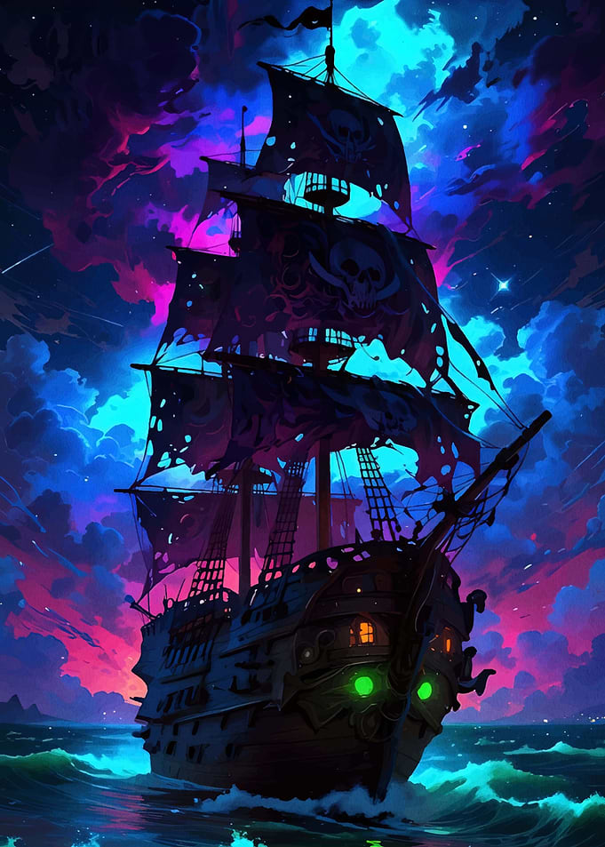 Pirate Ship Under a Starry Sky