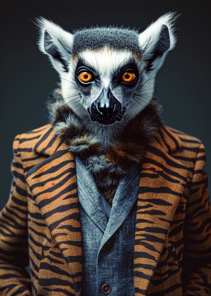 Lemur in Tiger Print Suit
