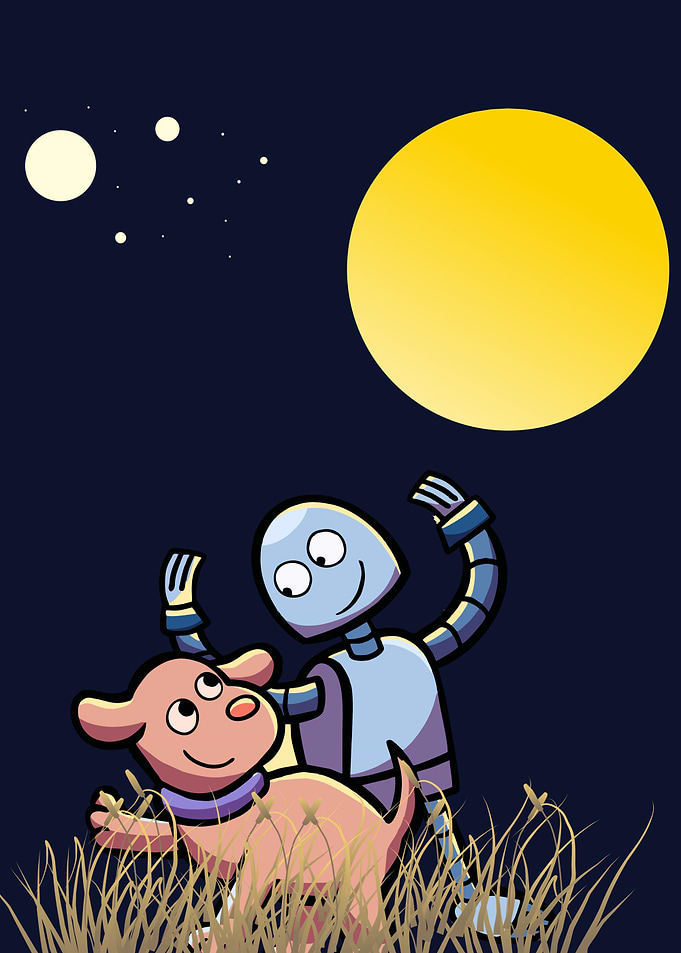 Robot and Dog Under the Moon