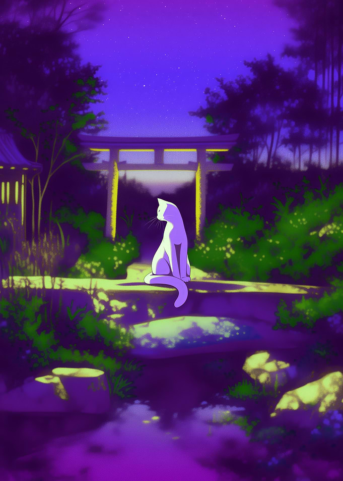 Cat in Japanese Garden