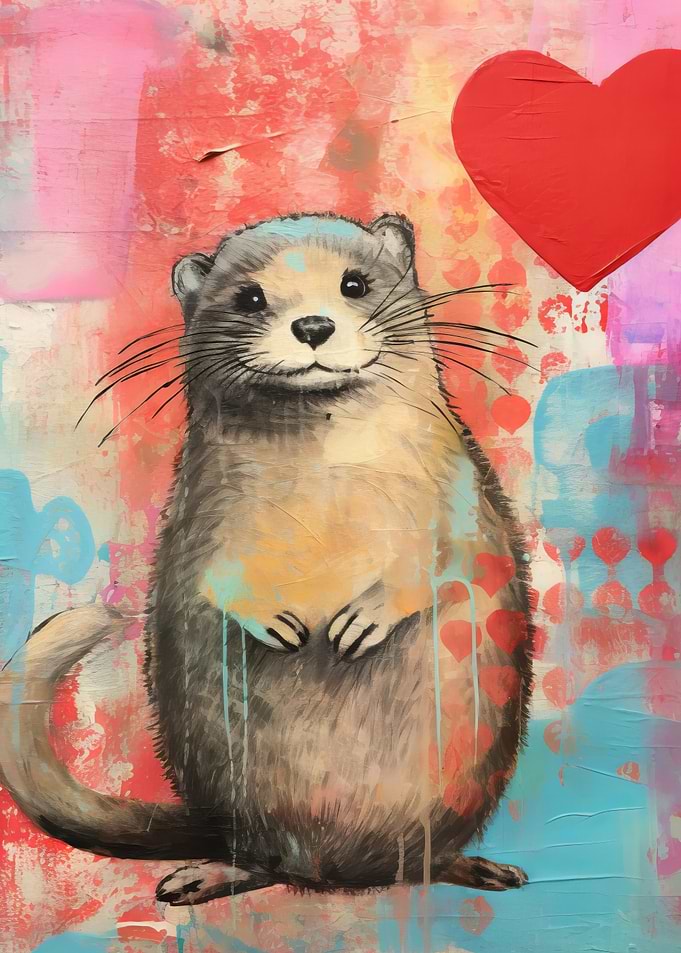 Valentine Heart Otter Mixed Media