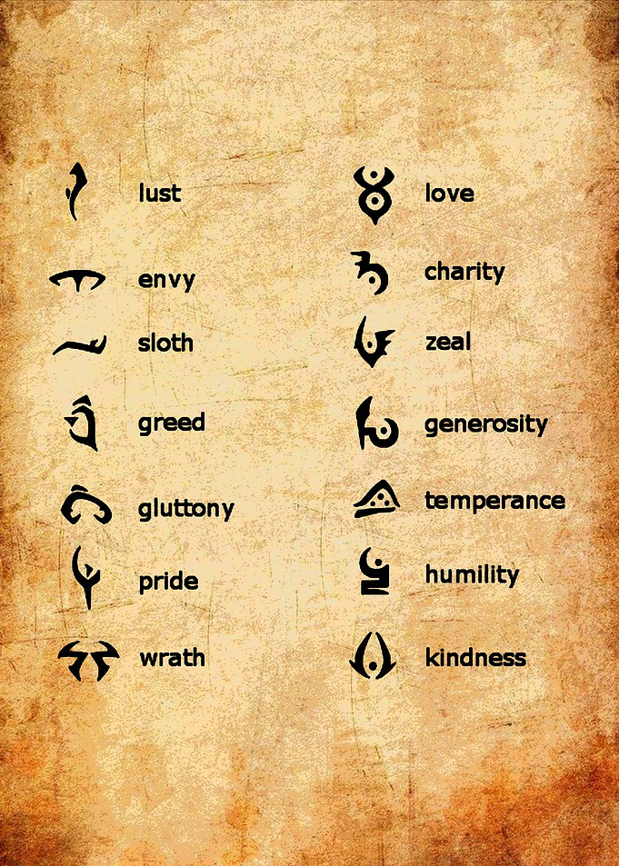 Seven Deadly Sins & Virtues Symbols