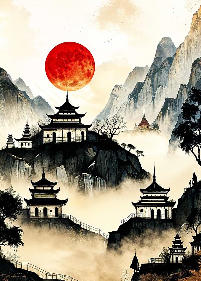 Red Moon Mountain Temples Japan
