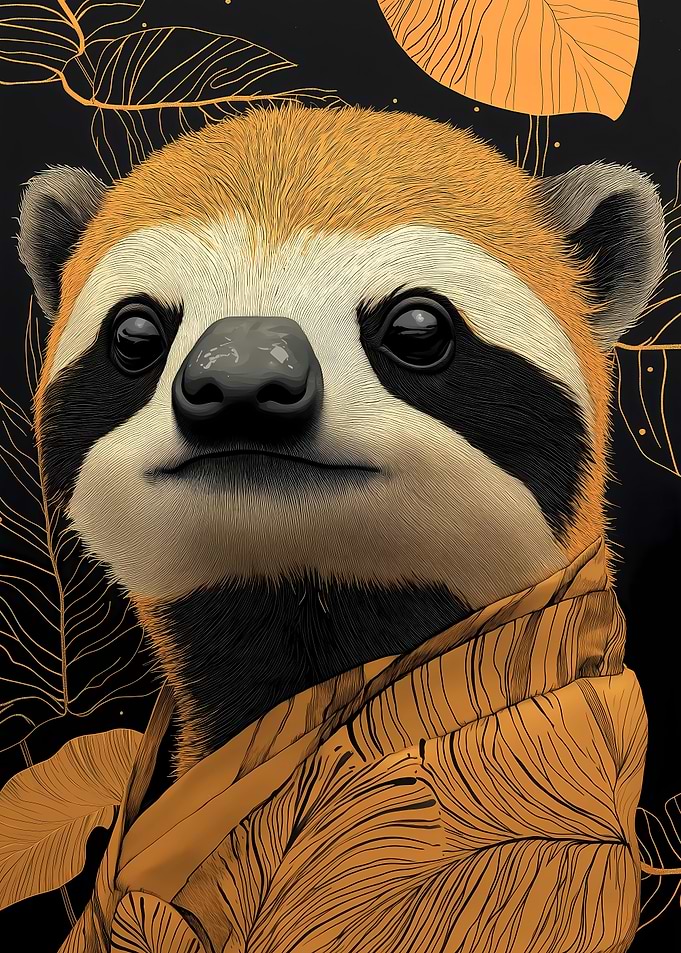 Sloth Portrait with Leaves Animal