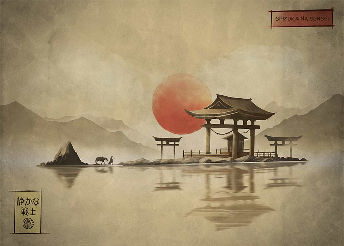 Japanese Temple Sunset Samurai