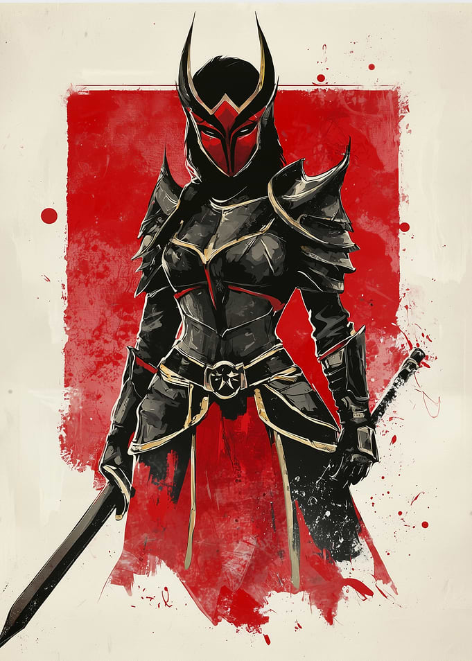 Female Warrior in Red and Black Armor