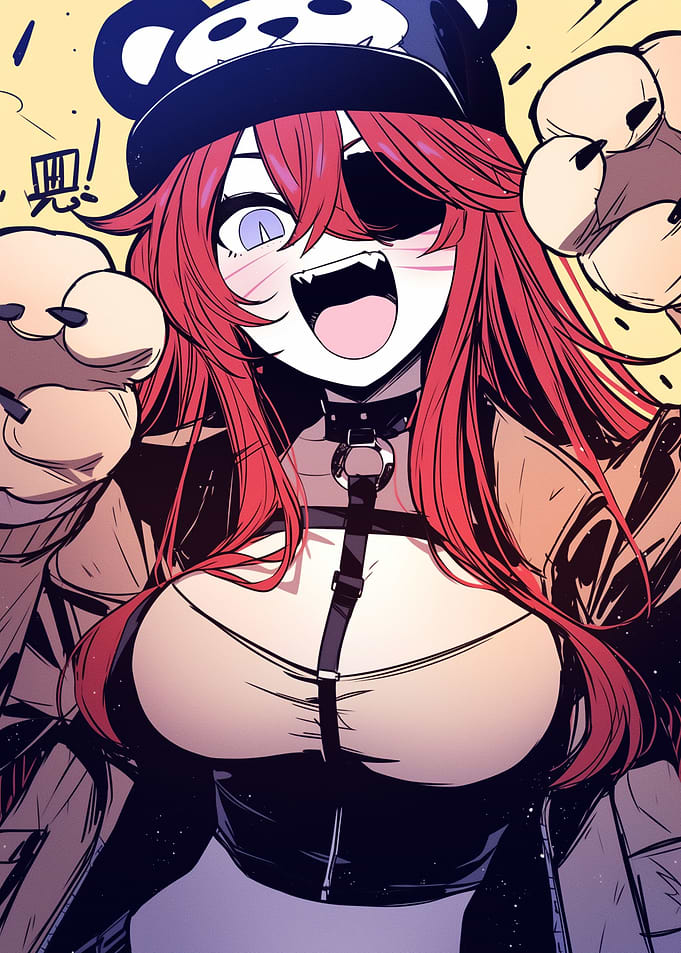 Red-Haired Anime Girl with Bear Ears