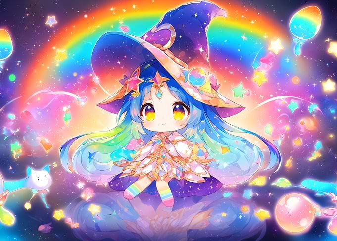 Cute Witch in a Starry Sky