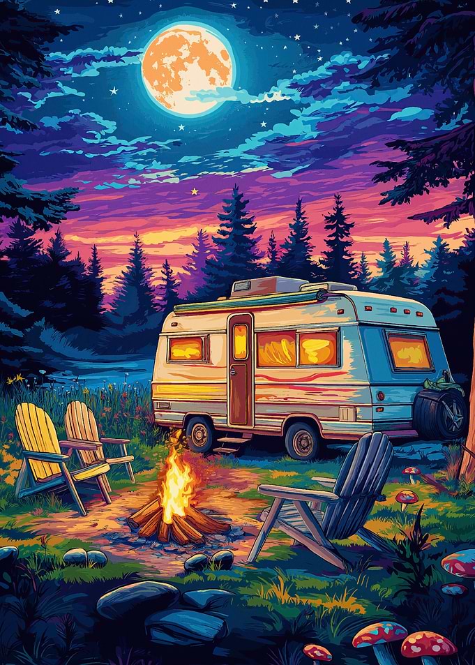 Campsite Under Full Moon
