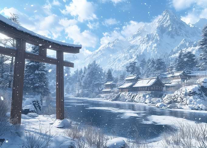Snow-covered Japanese Village