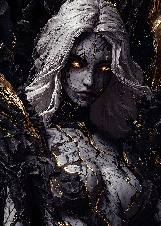 Stone Woman with Glowing Eyes