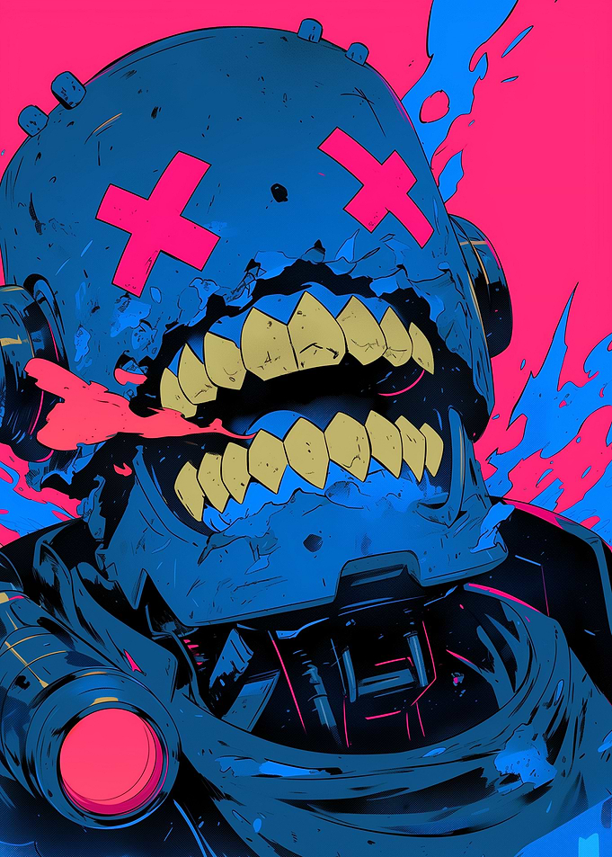 Cyberpunk Robot with Big Teeth