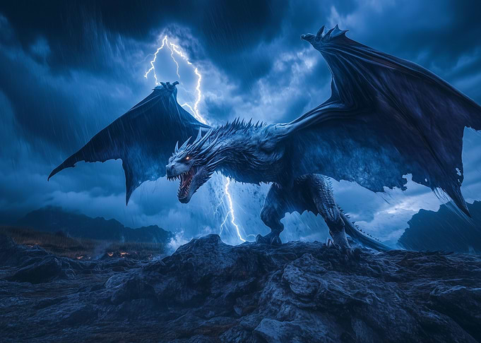 White Wyvern in Storm