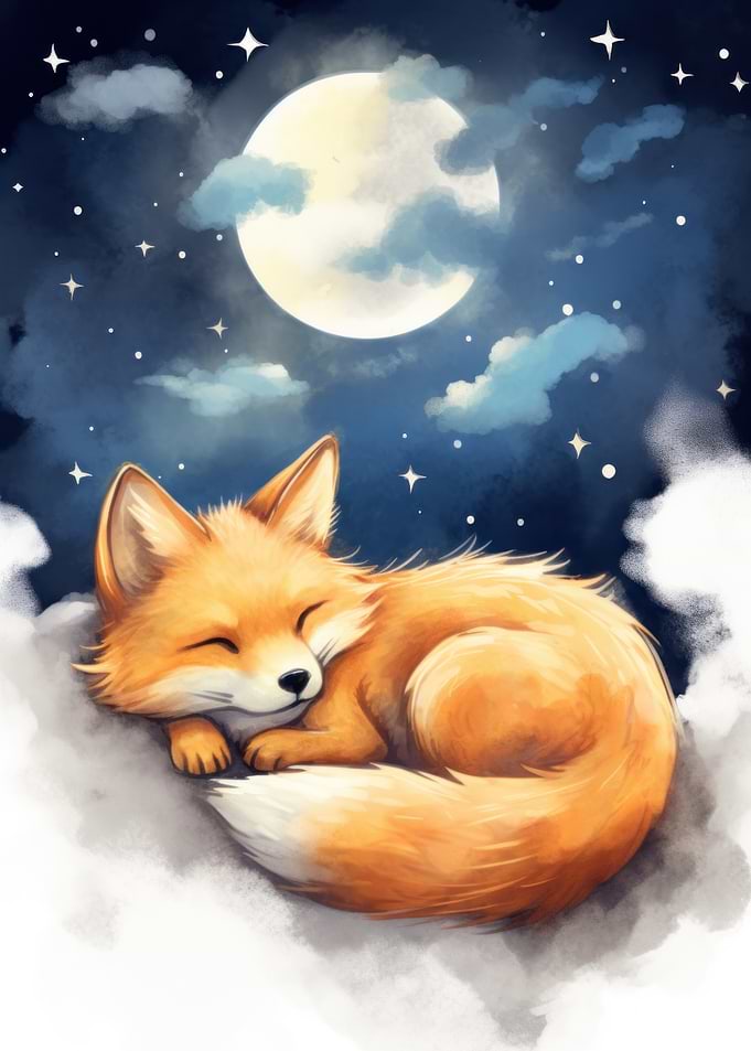 Sleeping Fox Under Moonlight