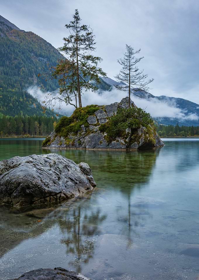 Mountain Lake with Island