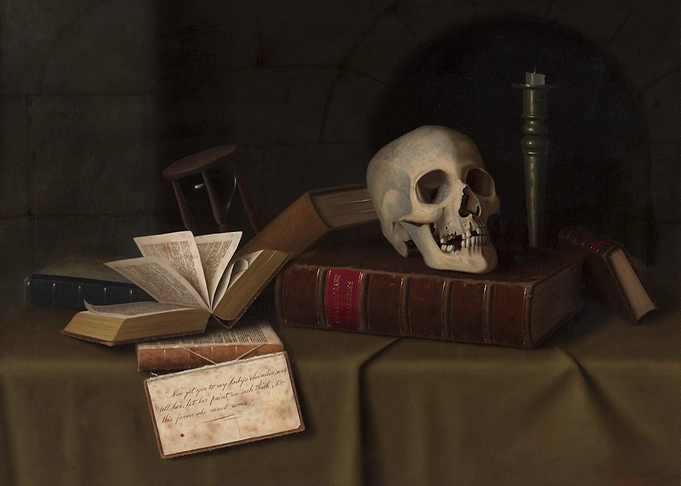 Still Life with Skull and Books
