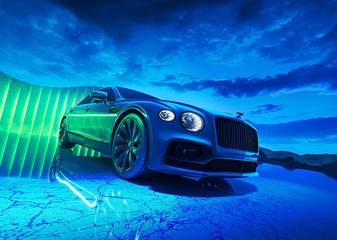 bentley Luxury Sedan Under Neon Lights