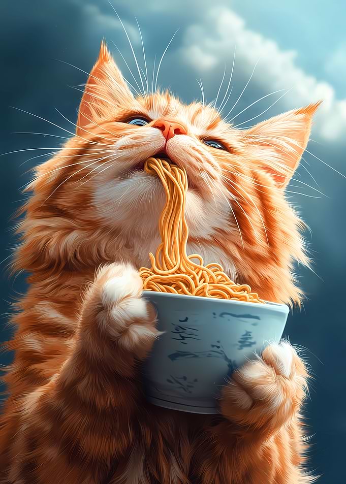 Funny Cat Eating Ramen Noodles