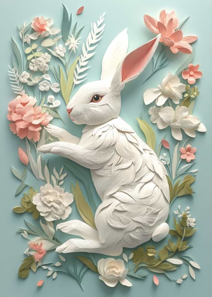 Papercut Rabbit in Flowers