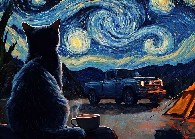Cat Under Starry Night