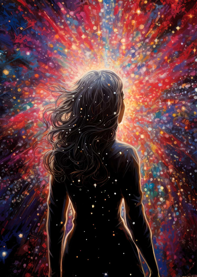 Woman Facing Cosmic Burst