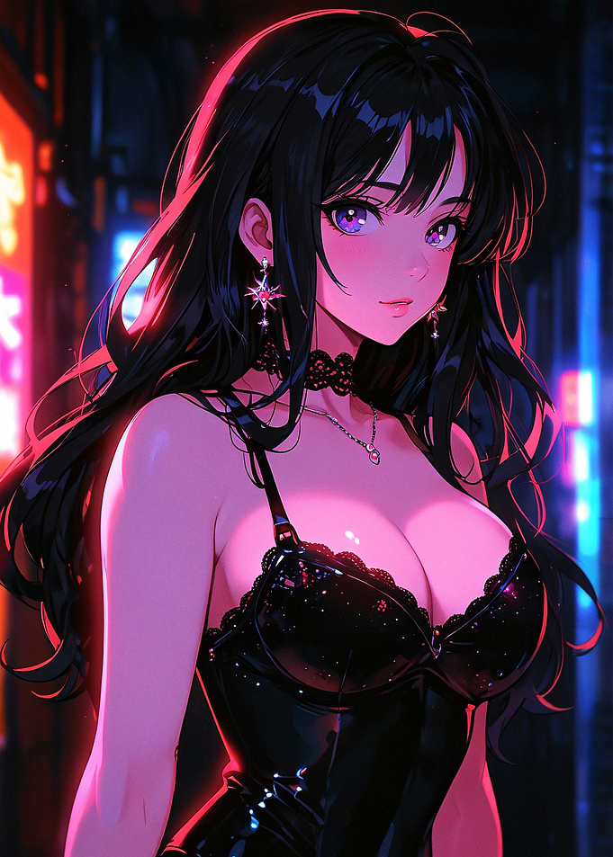 Beautiful Waifu in Neon City