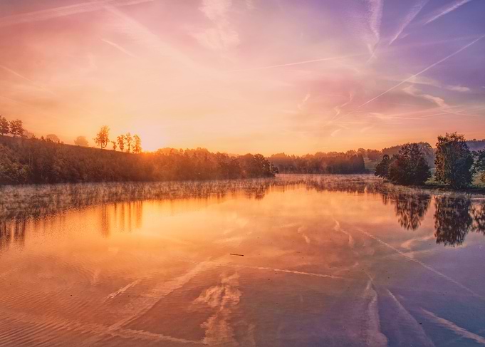 Sunrise Over Still Lake