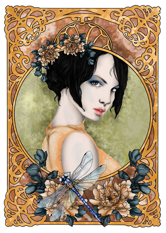 Art Deco Woman with Dragonfly