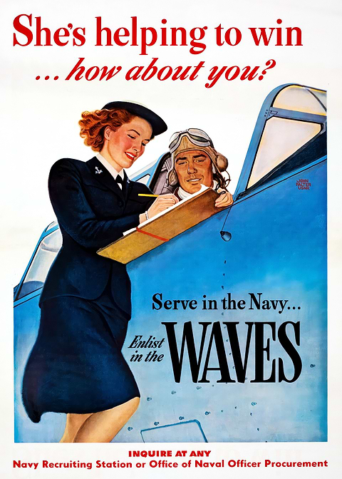 WWII Navy WAVES Recruitment Poster — retro advertising art on metal