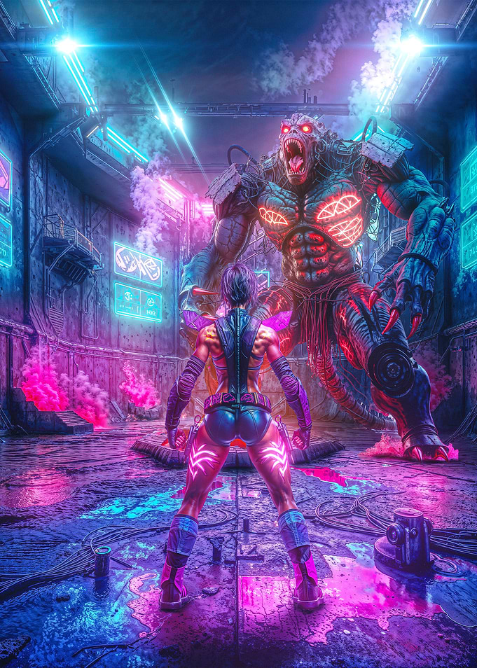 cyberpunk girl fighting