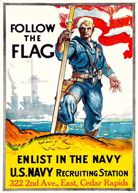 Navy Recruitment Poster — retro advertising art on metal