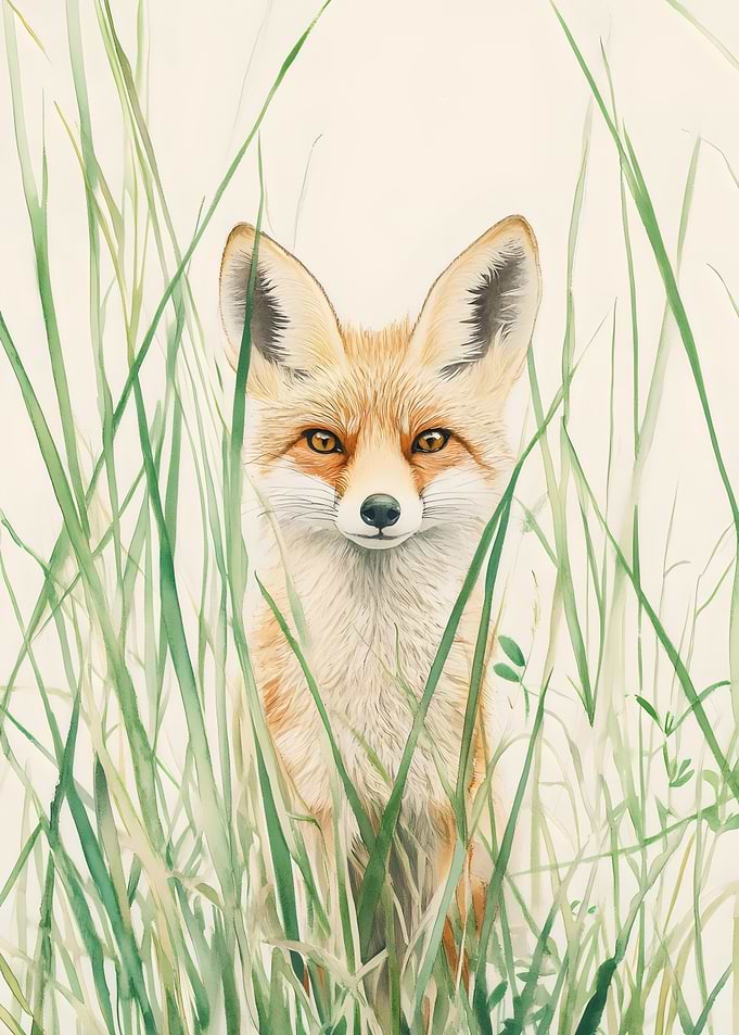 Watercolor Fox in Grass