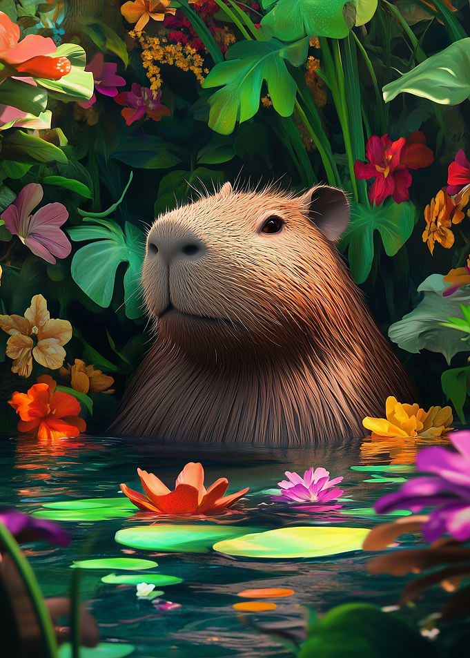 Capybara in a Tropical Pond