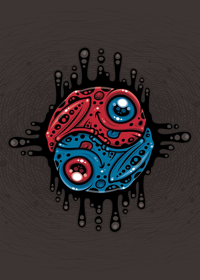 Vibrant Red and Blue Poison Dart Frog Yin Yang