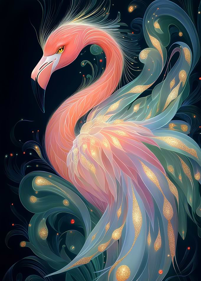Golden Flamingo Art Animal