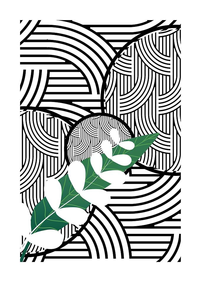 Abstract Art with Green Leaf