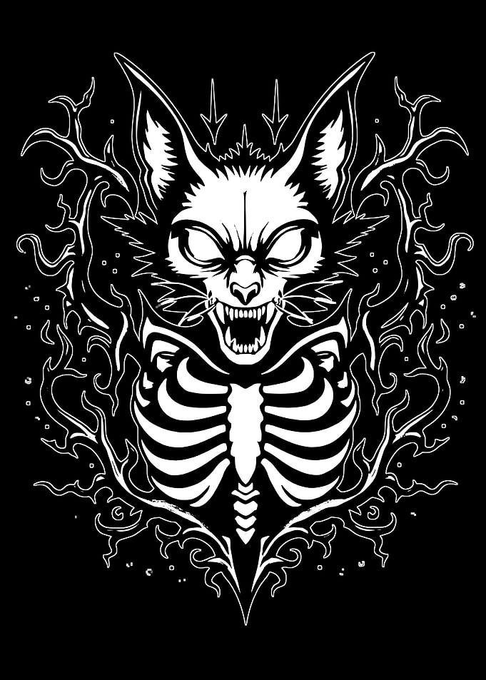 Feline Skull with Flames