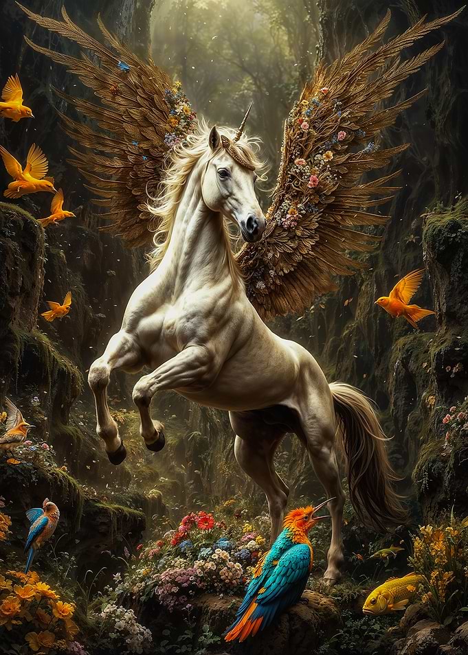 Magic Winged Unicorn in Forest