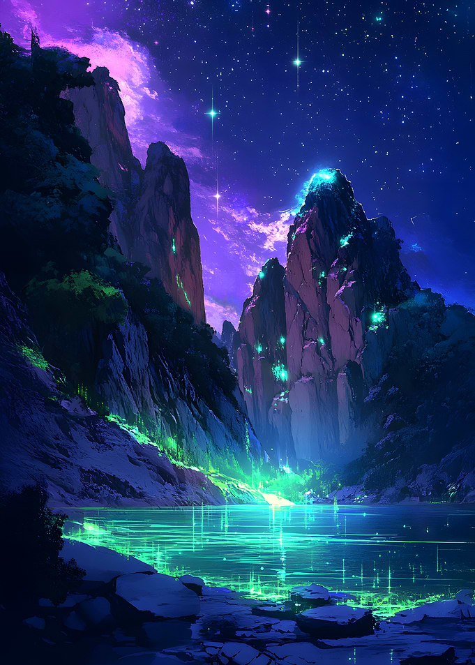 Mystical glowing Mountain Lake