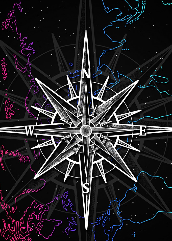 Compass Rose on Starry Background