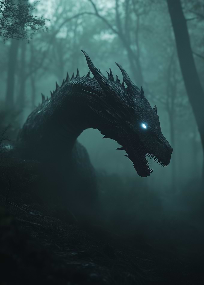 Dragon in Foggy Forest