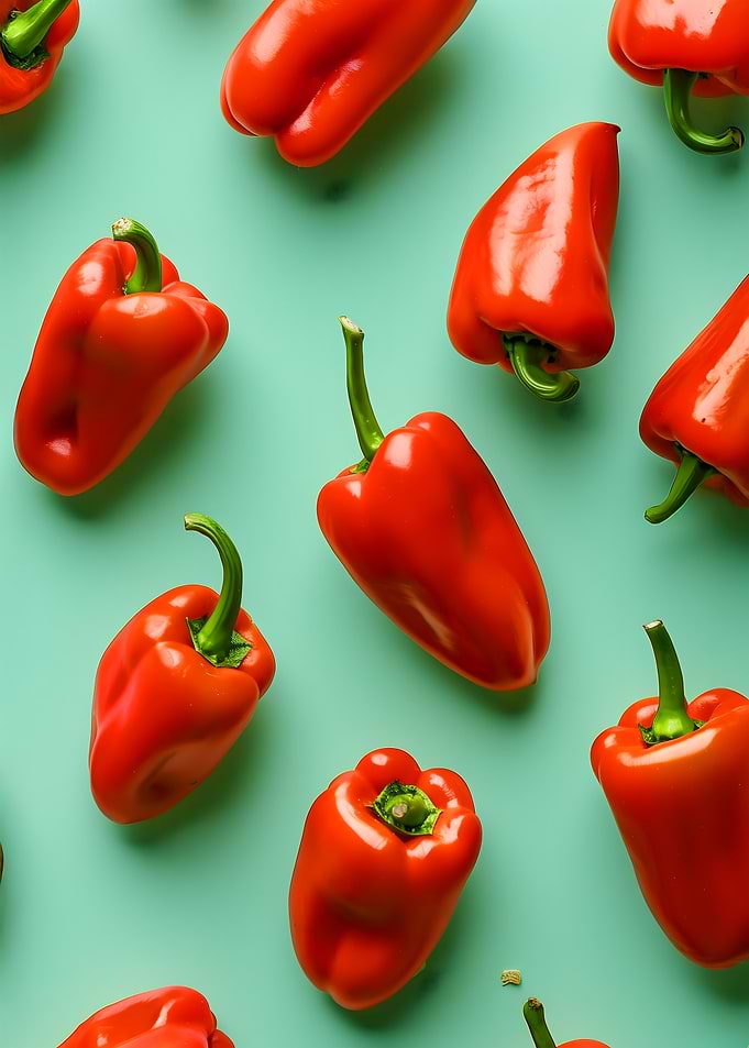 Red Bell Peppers on Green
