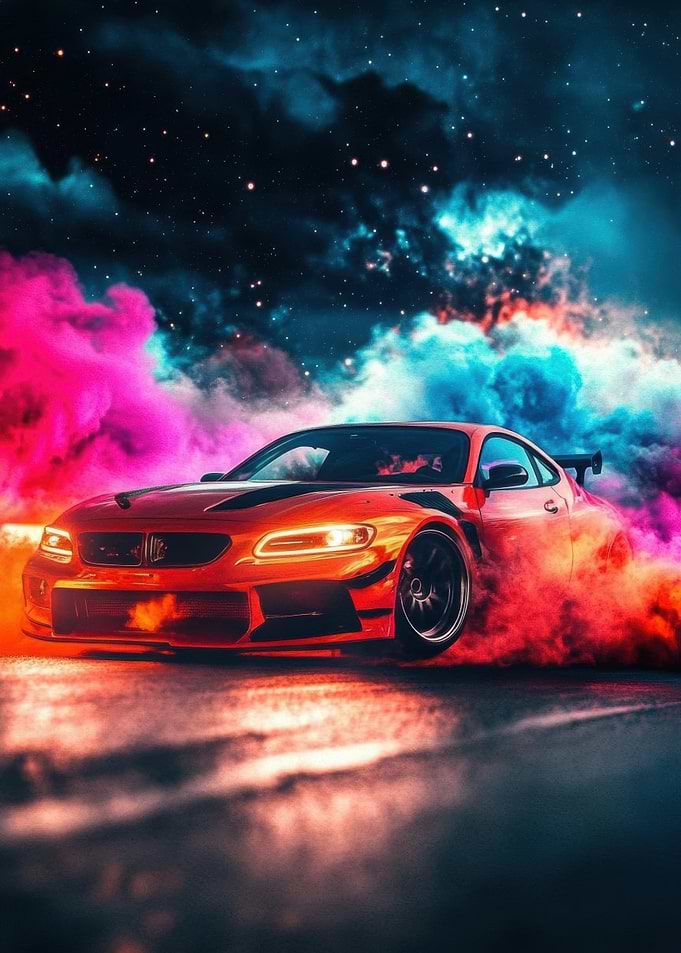 Red Sports Car with Smoke