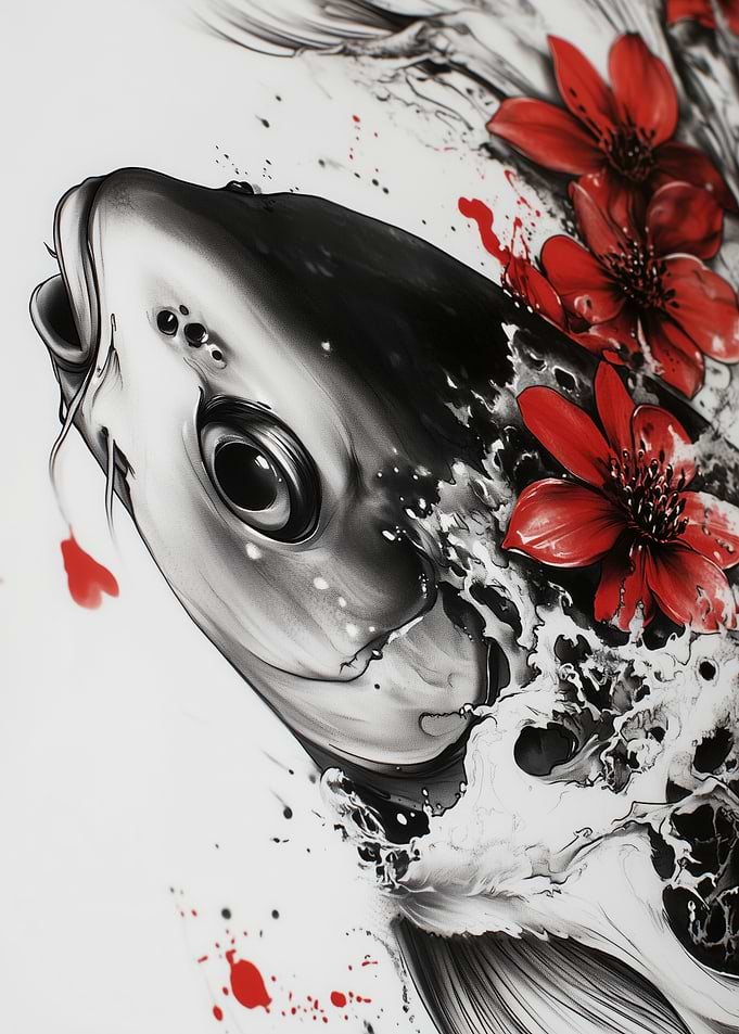 Koi Fish and Flowers