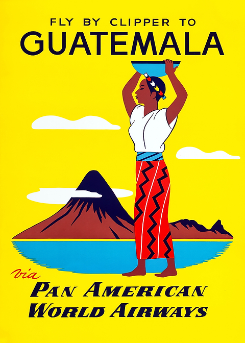 Fly to Guatemala by Clipper — vintage travel poster on metal