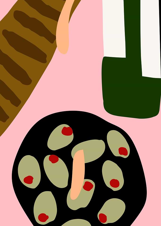 Abstract Olives and Wine