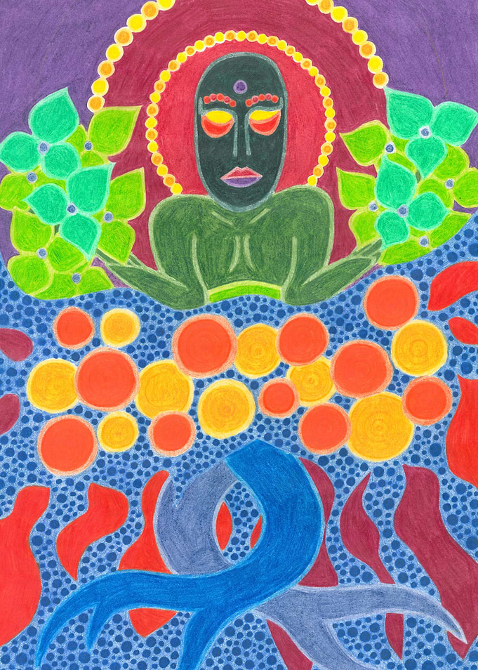 Mystical Figure with Orbs