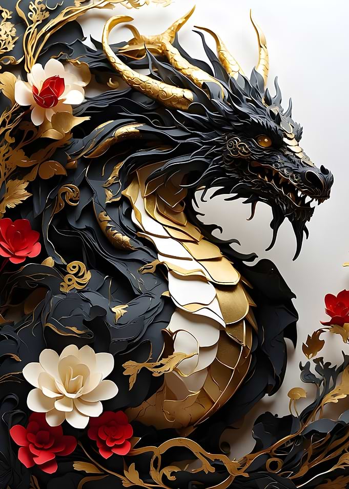 Black and Gold Dragon Paper Art